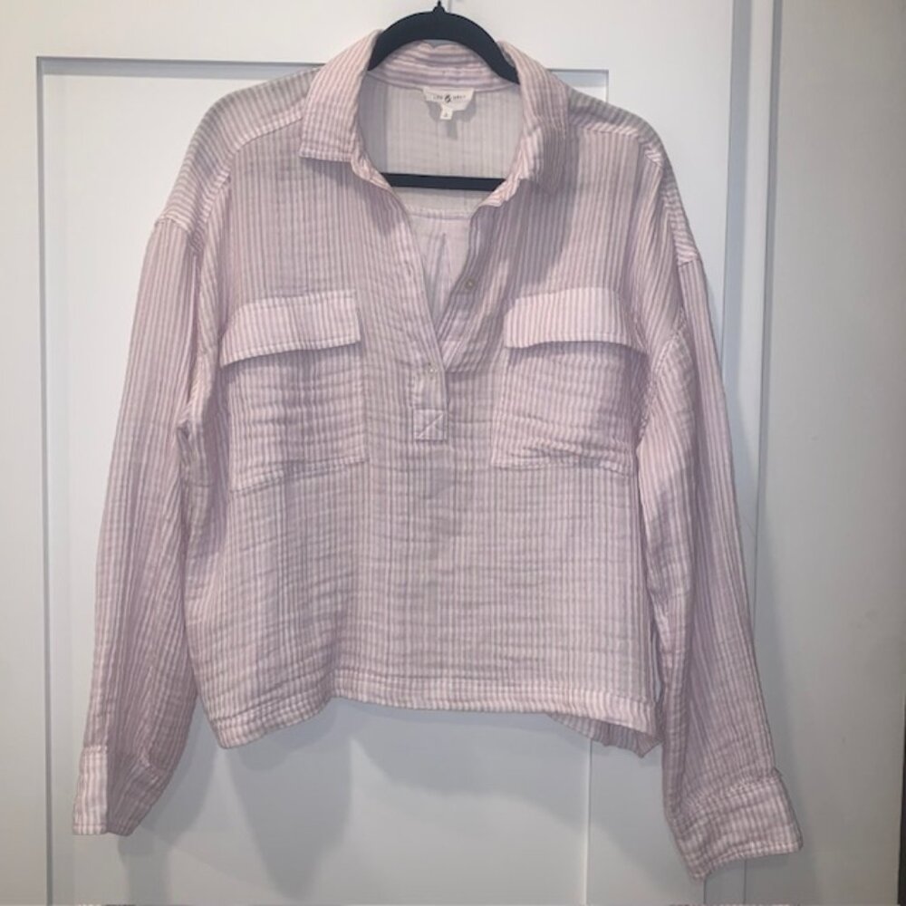 Lou & Grey 100% Cotton Light Purple & White Striped Button Top‎